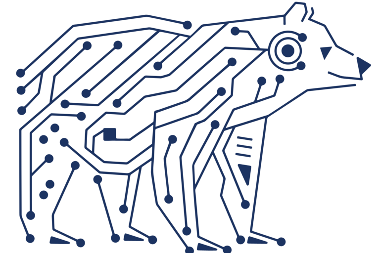 Logo of a bear outlined as wires and nodes 